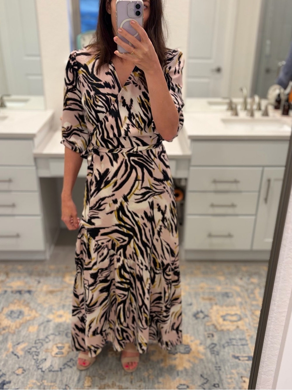 Bar III Black and Pink  Patterned Maxi Dress